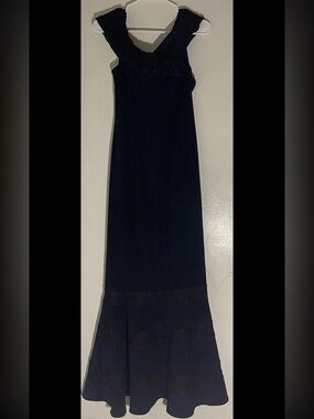 New Lauren Ralph Lauren 10 Off Shoulder Lace Panel Evening Gown Dress Navy Blue